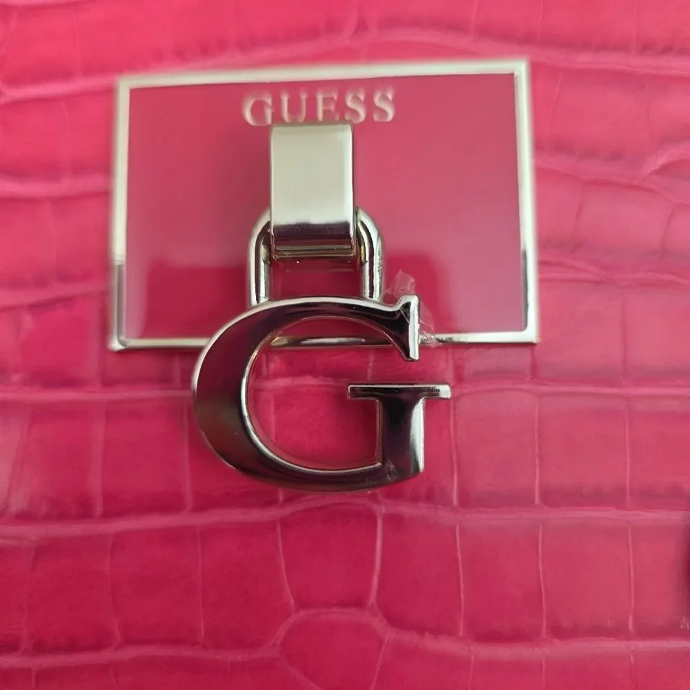 NWT Guess Pink Stephi Croc Embossed Faux Leather Satchel Medium